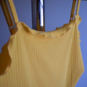 Yellow Crop Ribbed Tank w/ Waffle Detail